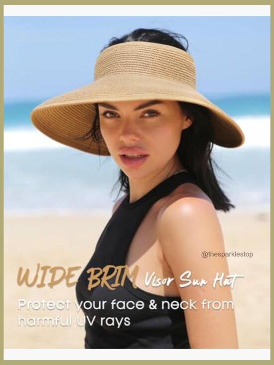 Paper Straw Sun Hat with UPF 80+ Protection, Foldable, Ponytail Opening main image 6